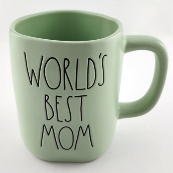 ⭐️2/ $50⭐️ Rae Dunn Artisan Mug  Pale Green Large Black Letters WORLD'S BEST MOM - Picture 2 of 10